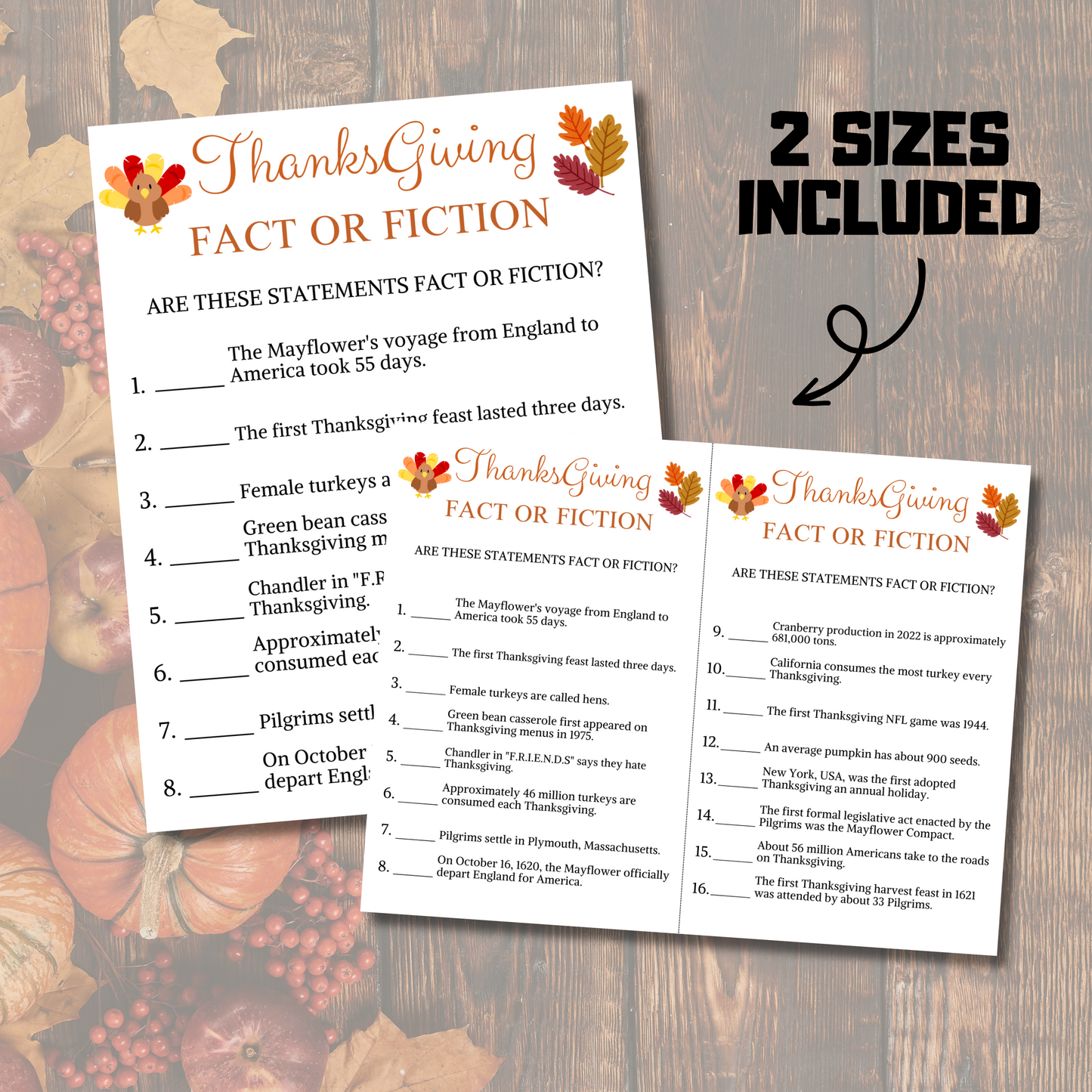 Thanksgiving Fact or Fiction Game | Thanksgiving True or False Game