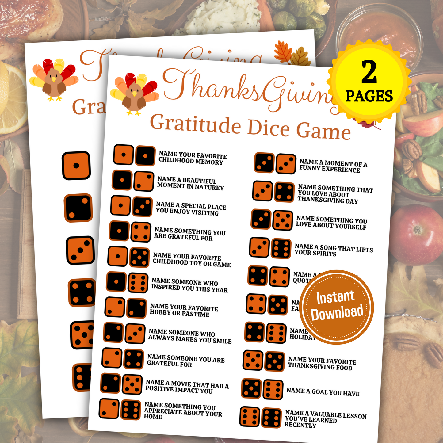 Thanksgiving Gratitude Dice Game | Printable Thanksgiving Games