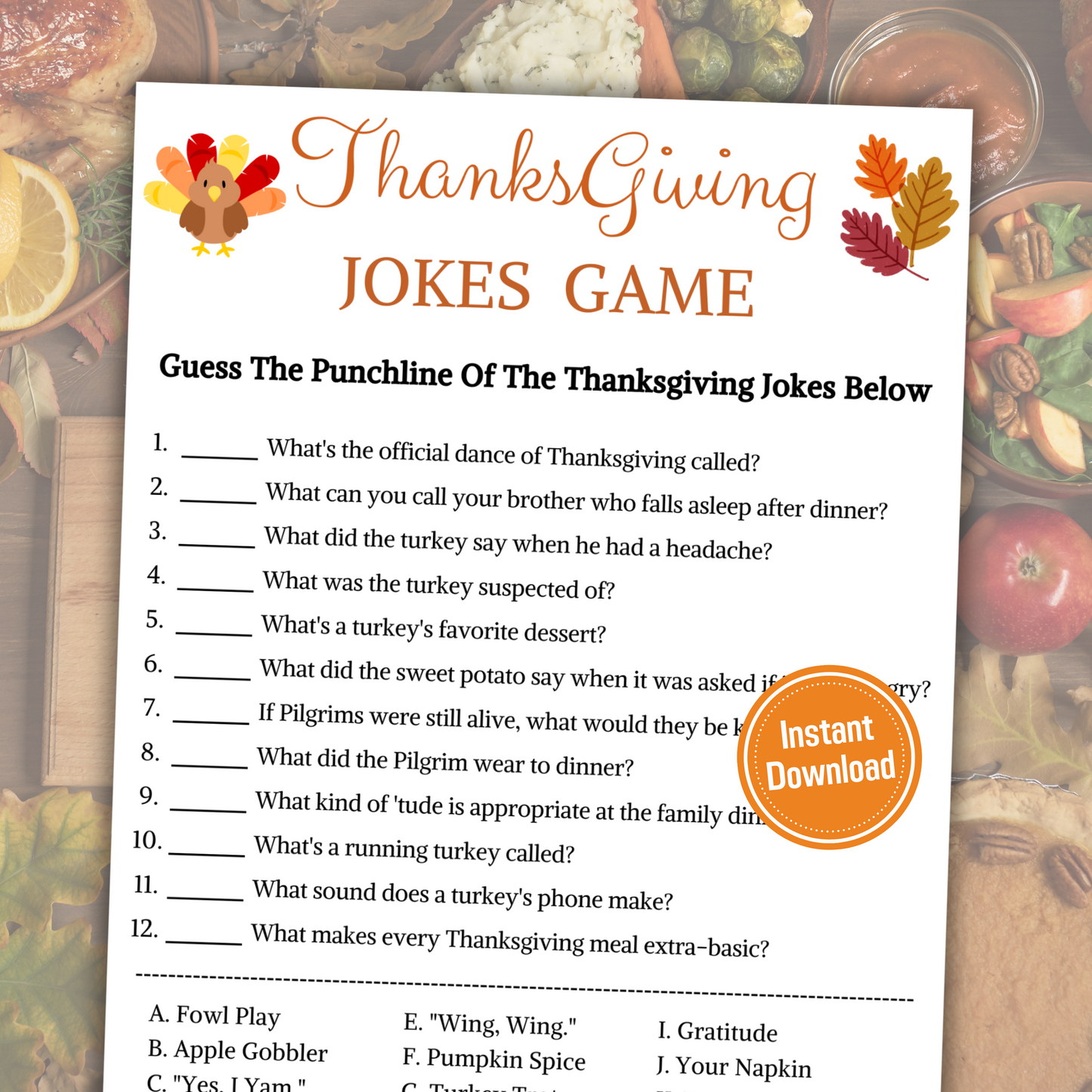 Thanksgiving Jokes Game | Friendsgiving Turkey Jokes Game