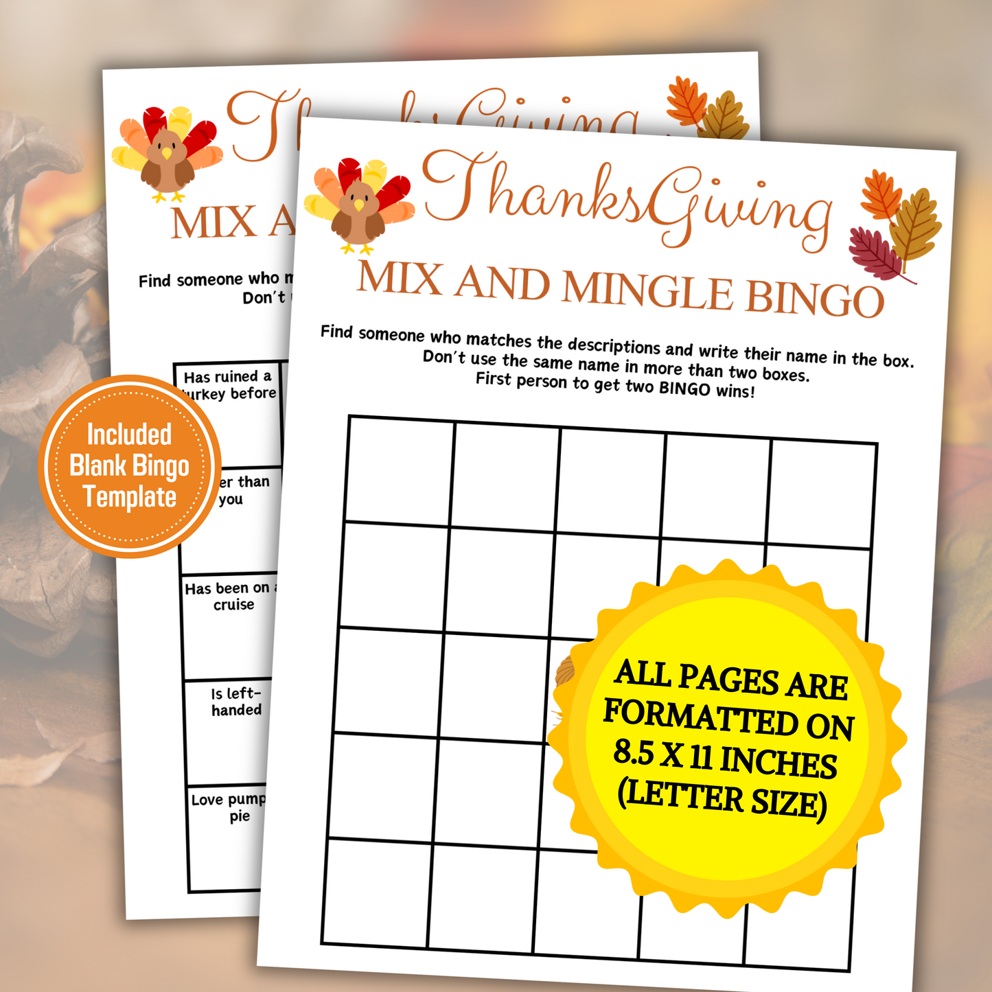 Thanksgiving Mix and Mingle Bingo | Friendsgiving Find The Guest Bingo Game