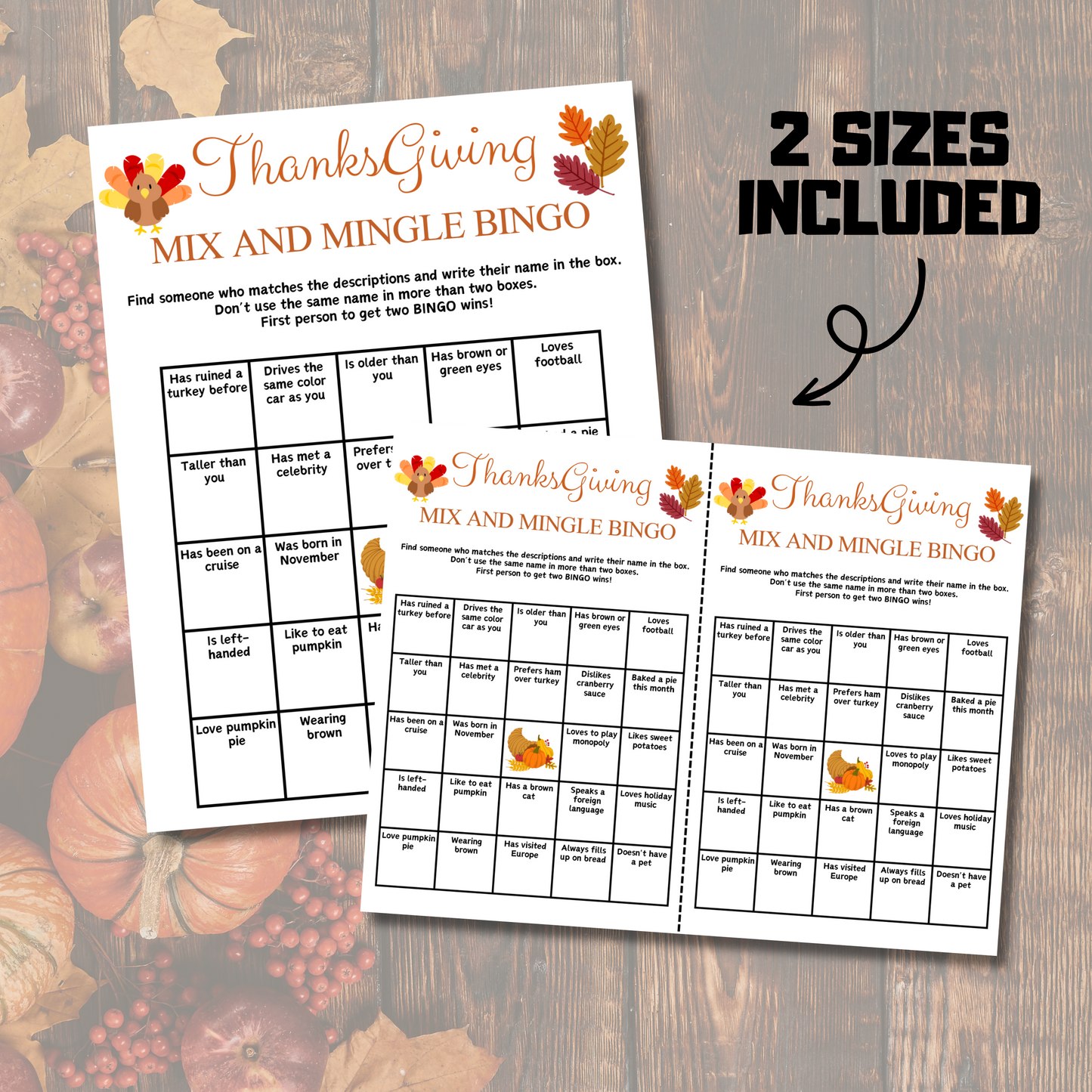 Thanksgiving Mix and Mingle Bingo | Friendsgiving Find The Guest Bingo Game