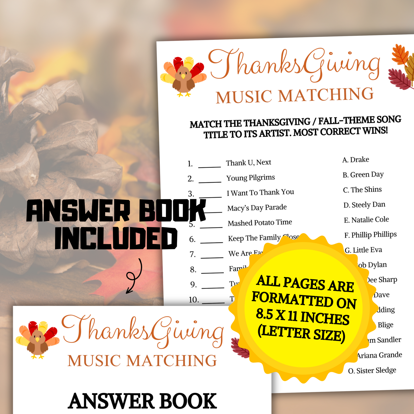 Thanksgiving Music Matching Game | Printable Thanksgiving Match The Song Game