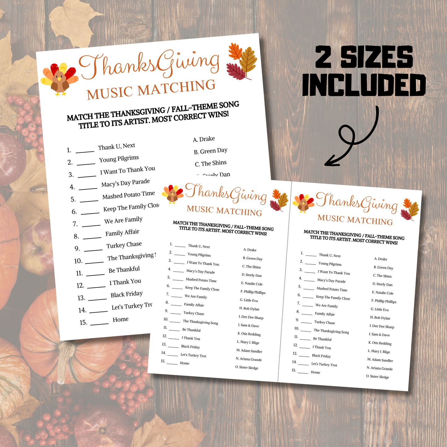 Thanksgiving Music Matching Game | Printable Thanksgiving Match The Song Game