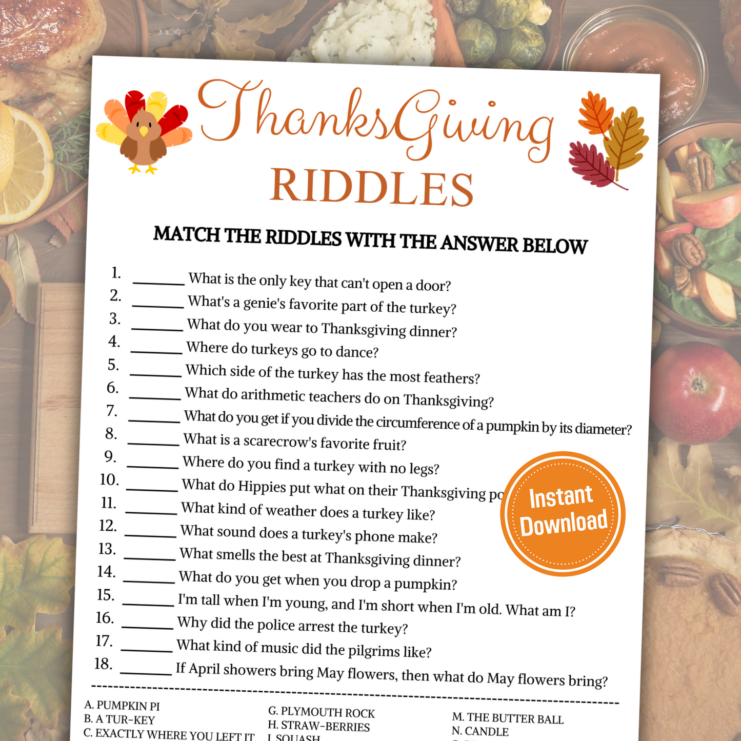 Thanksgiving Riddles Game | Printable Friendsgiving Riddle Me This Games