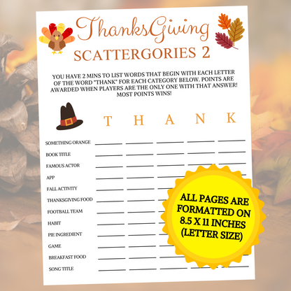Thanksgiving Scattergories 2 Game | Friendsgiving Think Fast Game