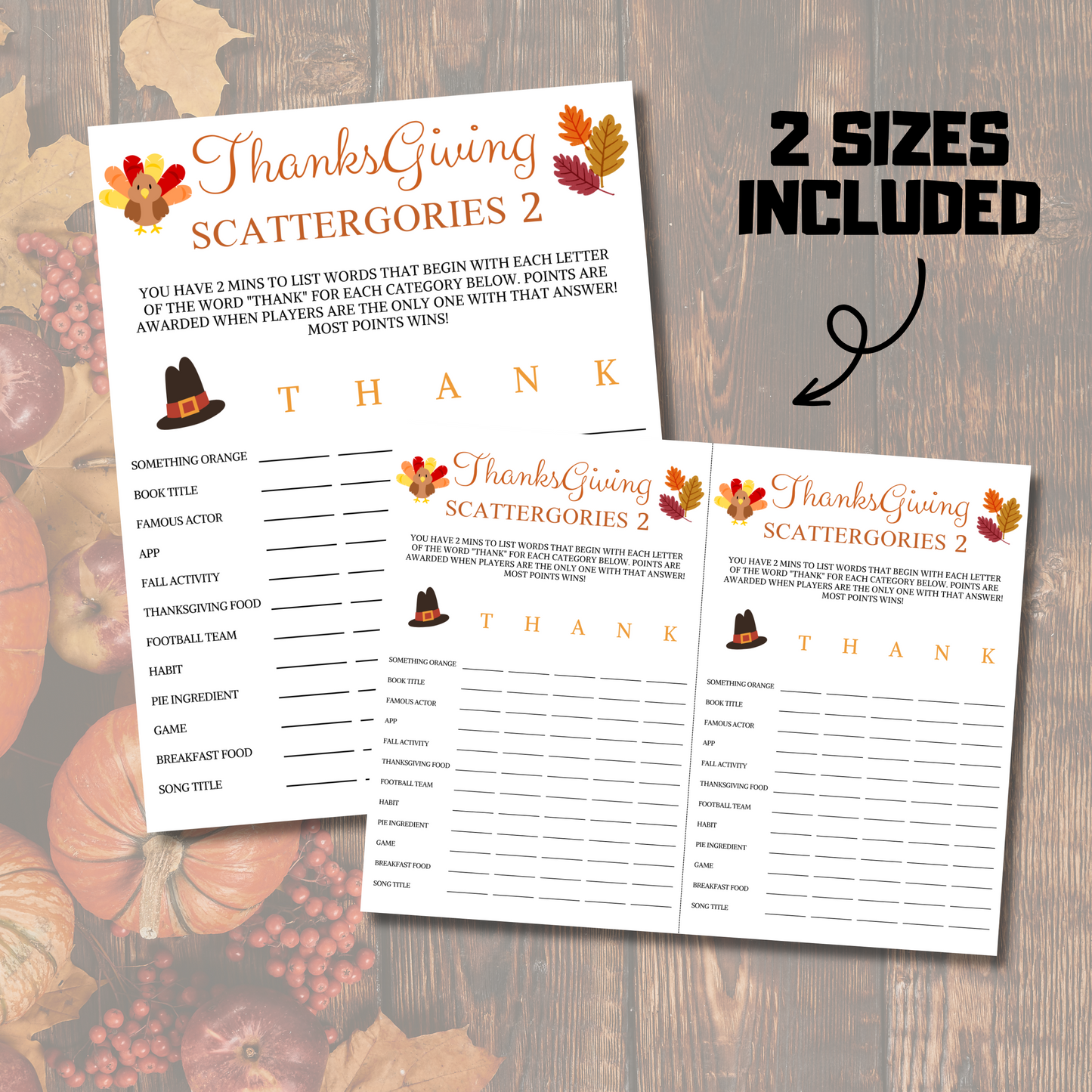 Thanksgiving Scattergories 2 Game | Friendsgiving Think Fast Game