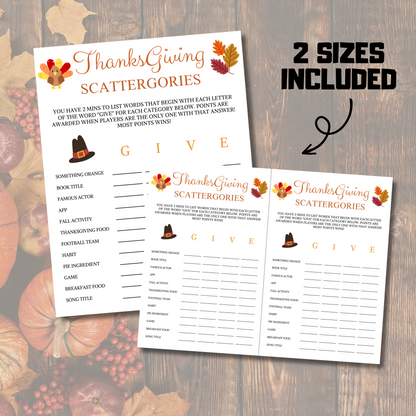 Thanksgiving Scattergories Game | Thanksgiving Think Fast Game