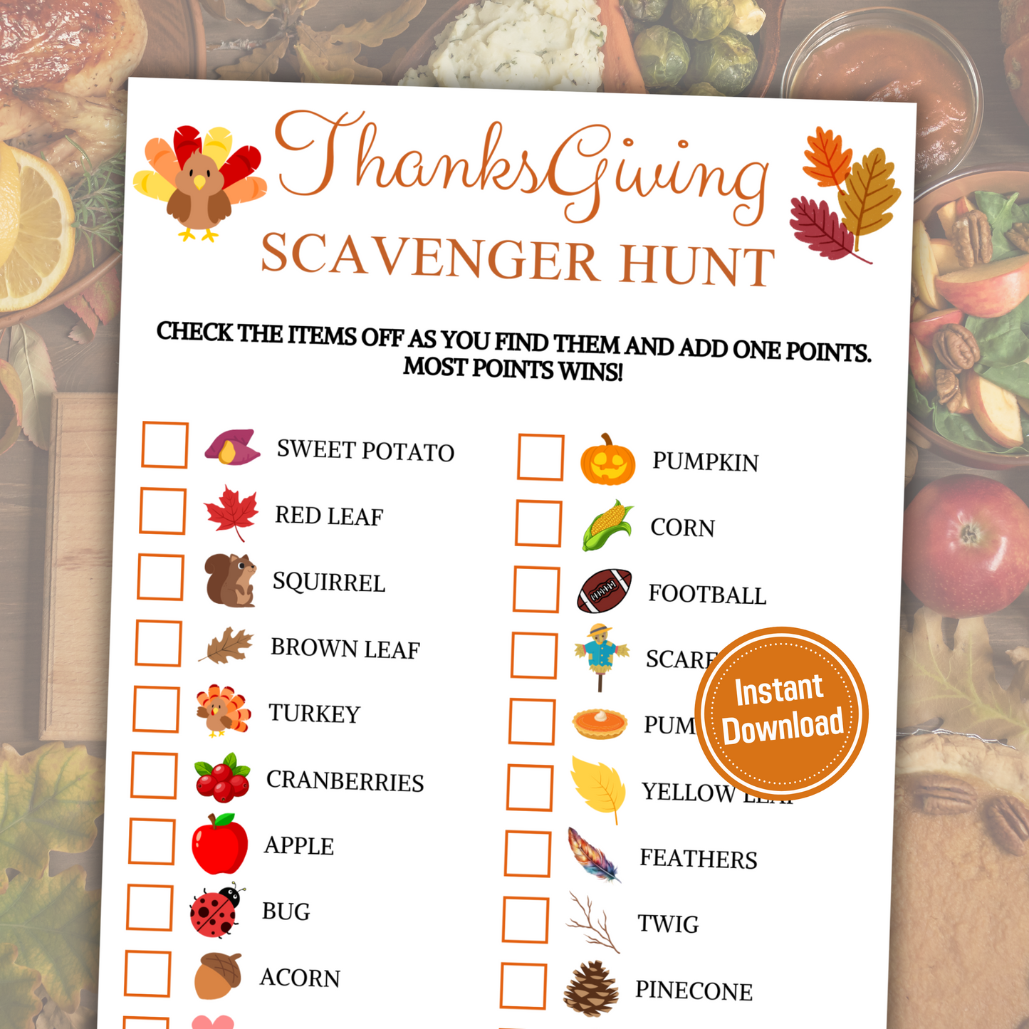 Thanksgiving Scavenger Hunt Game | Outdoor Scavenger Hunt for Adults & Teens