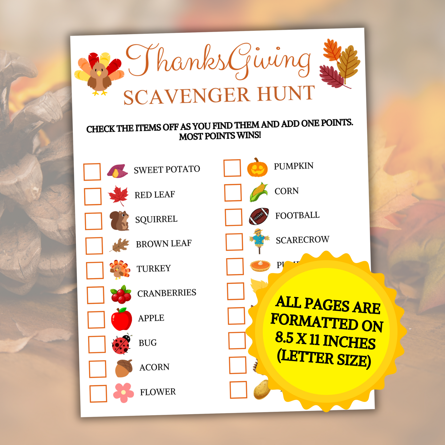 Thanksgiving Scavenger Hunt Game | Outdoor Scavenger Hunt for Adults & Teens