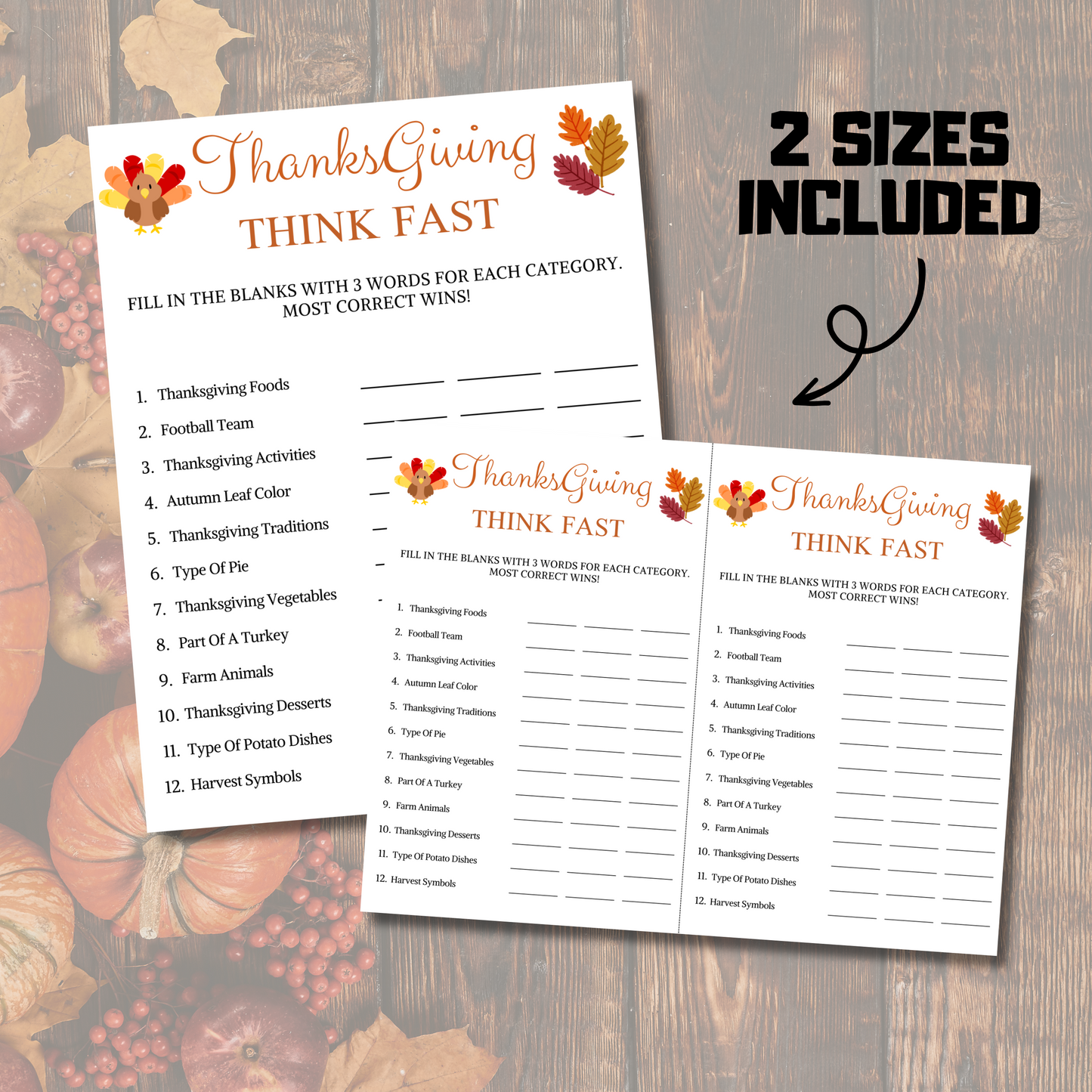 Thanksgiving Think Fast Game | Thanksgiving Trivia Game