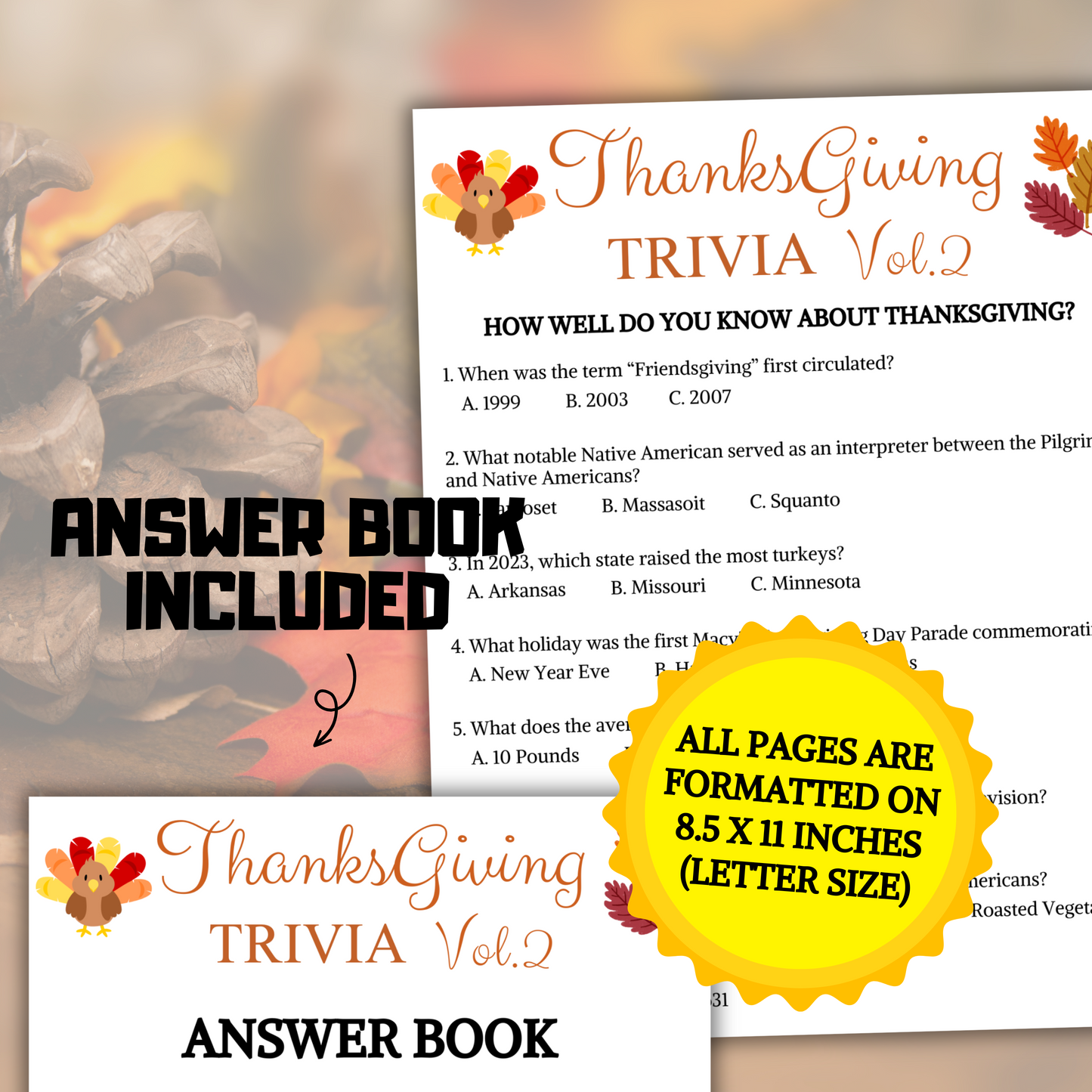 Thanksgiving Trivia Game Volume 2 | Printable Thanksgiving Party Games