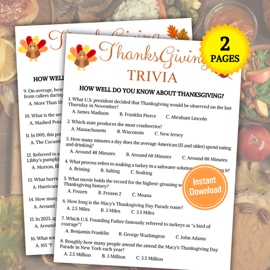 Thanksgiving Trivia Game | Thanksgiving Knowledge Quiz Game