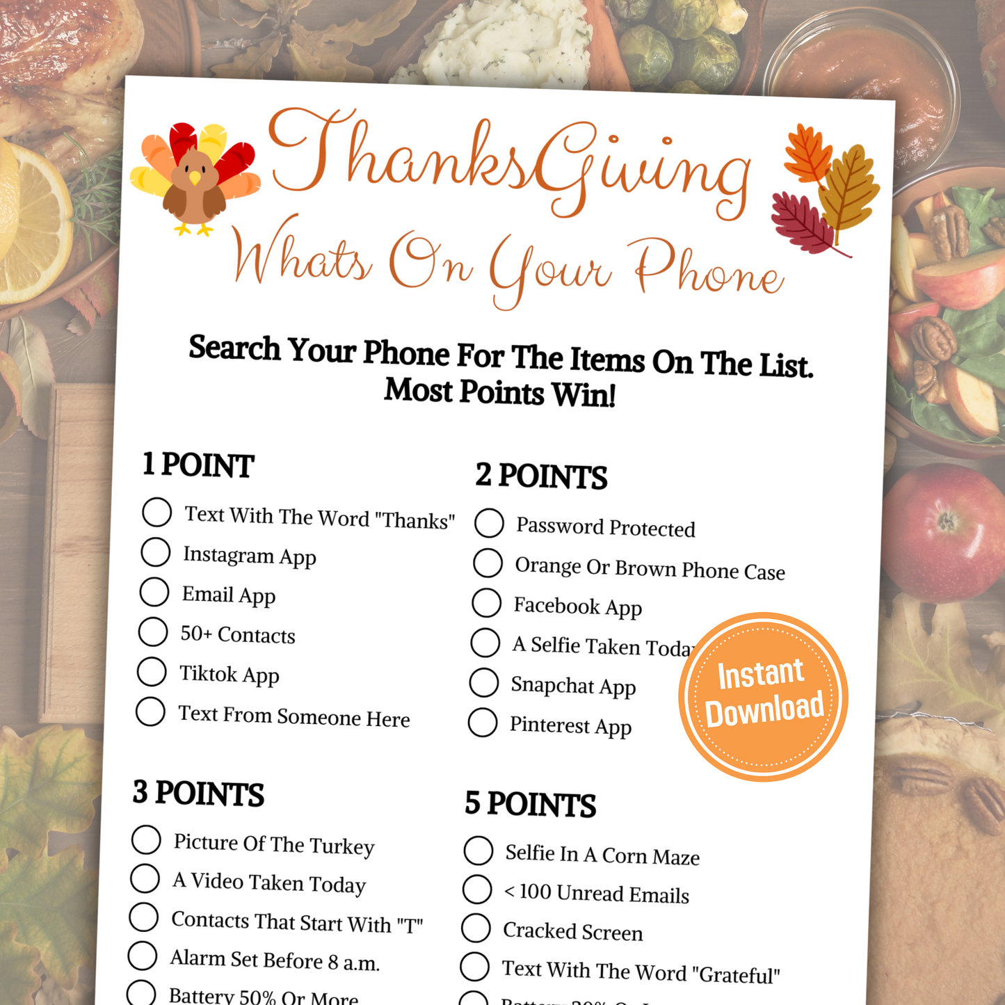 Thanksgiving Whats On Your Phone Game | Thanksgiving Party Games