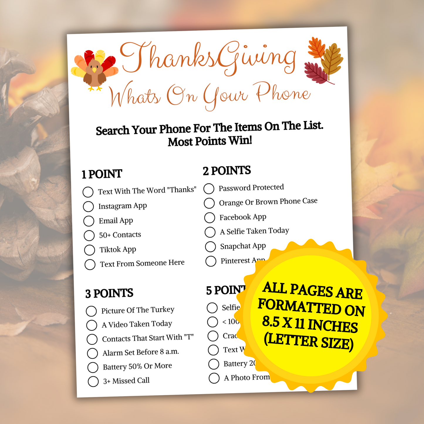 Thanksgiving Whats On Your Phone Game | Thanksgiving Party Games