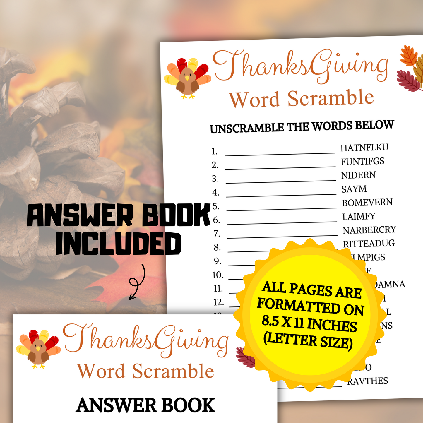 Thanksgiving Word Scramble Game | Thanksgiving Word Game