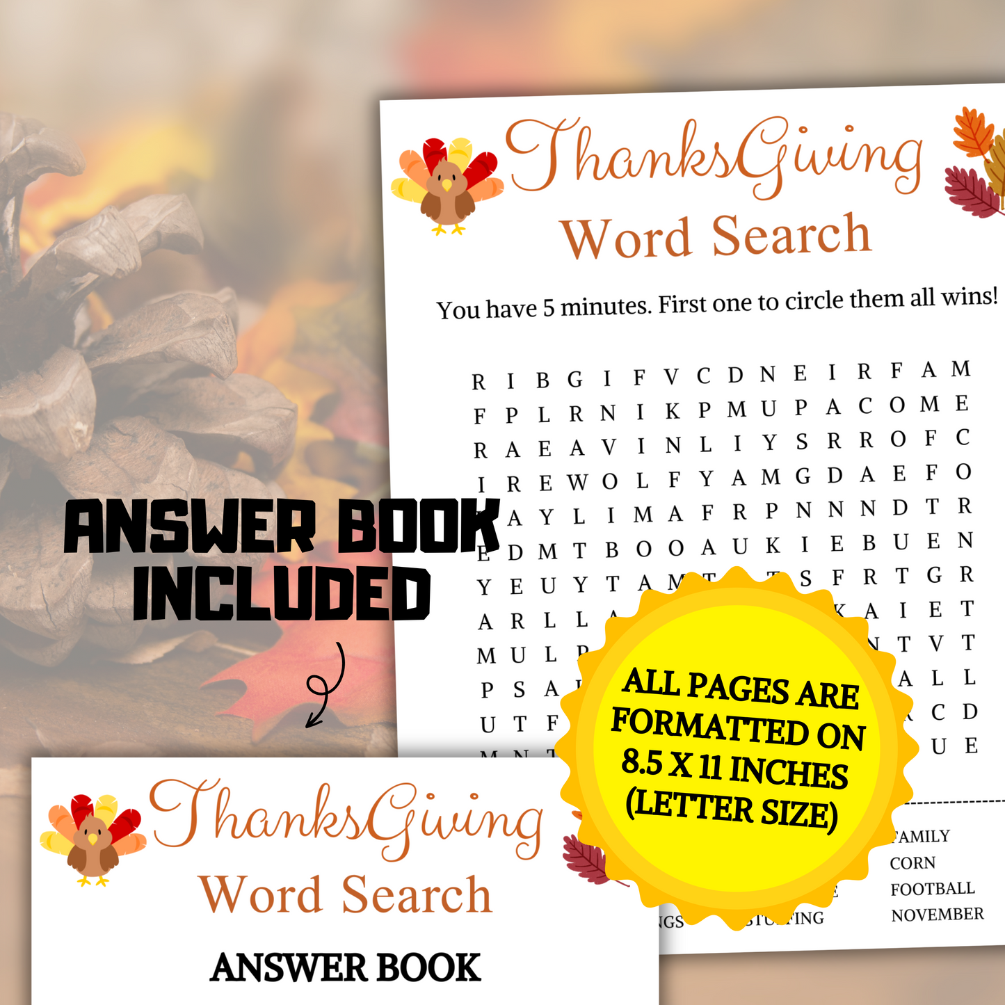 Thanksgiving Word Search Game | Minimalist Friendsgiving Word Find Game