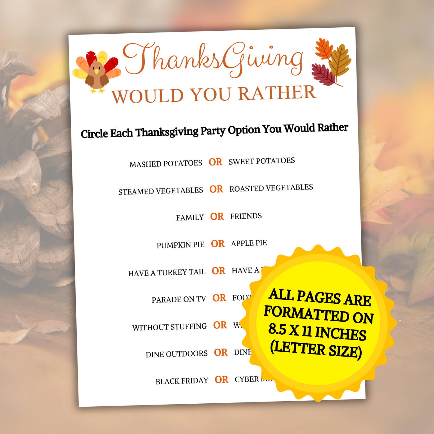 Thanksgiving Would You Rather Game | Friendsgiving This Or That Game