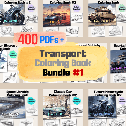 Transport Coloring Book Bundle, Vehicles Coloring Pages for All Ages