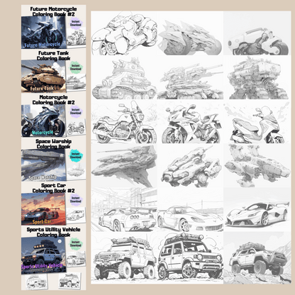 Transport Coloring Book Bundle, Vehicles Coloring Pages for All Ages
