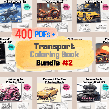Epic Transport Coloring Book Bundle, 400 Pages High Quality Illustrations PDF