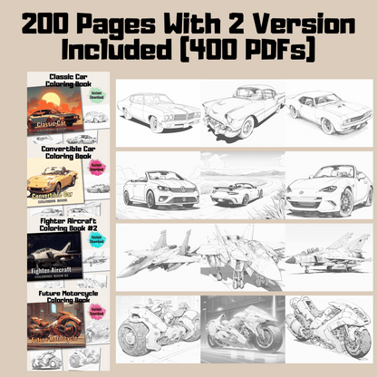 Epic Transport Coloring Book Bundle, 400 Pages High Quality Illustrations PDF