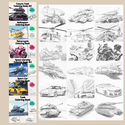 Epic Transport Coloring Book Bundle, 400 Pages High Quality Illustrations PDF