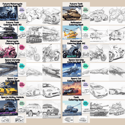 Ultimate Transport Coloring Book Mega Bundle, 800 Pages Detailed Illustrations + 20 Cover