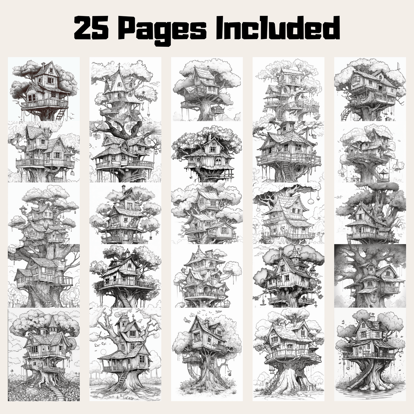 Treehouses Coloring Book 1: Treehouses 25 Pages Included