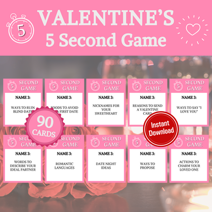 Valentine's 5 Second Game | Printable 5 Sec Valentines Day Game