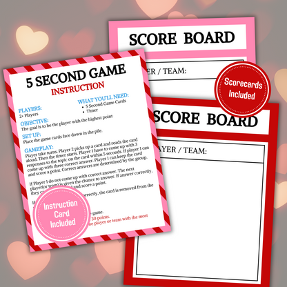 Valentine's 5 Second Game | Printable 5 Sec Valentines Day Game