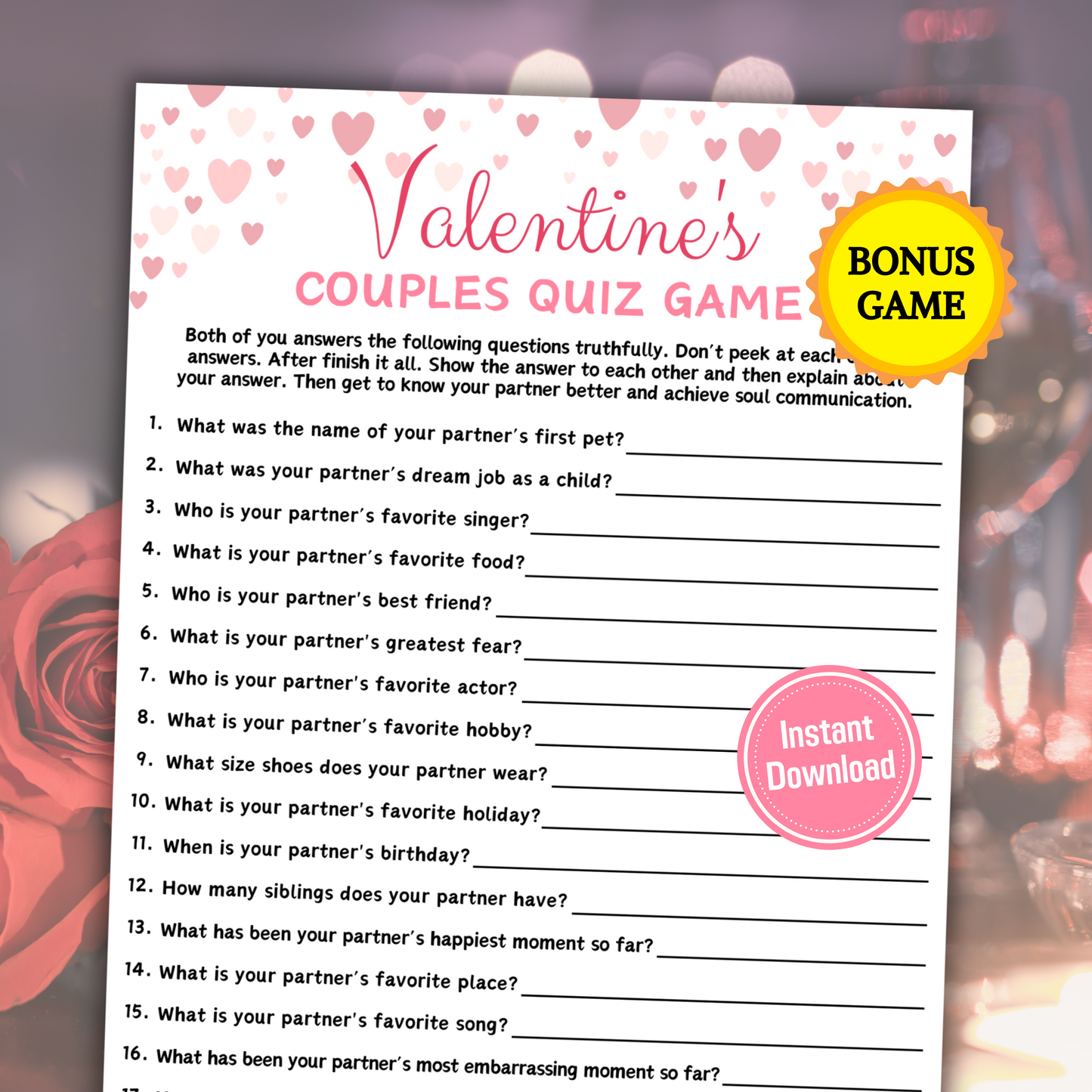 Valentine's Couples Quiz Game | Valentine Activities for Couples