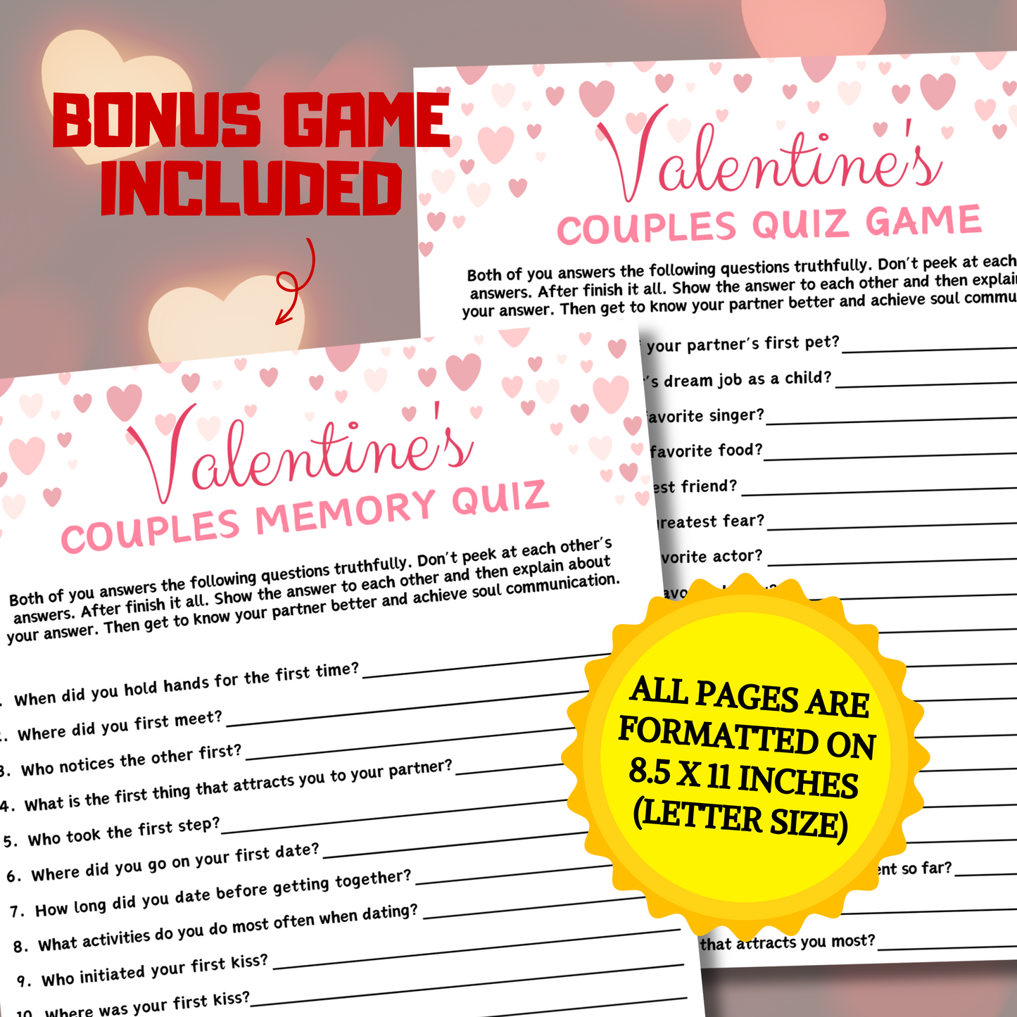 Valentine's Couples Quiz Game | Valentine Activities for Couples