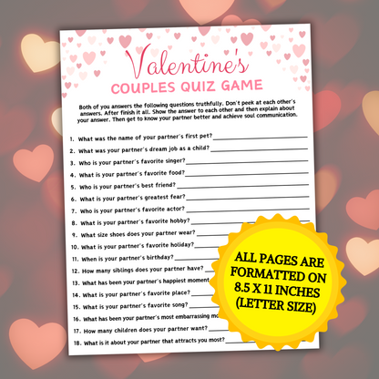 Valentine's Day Couples Quiz Game | Valentine's Activities for Couples