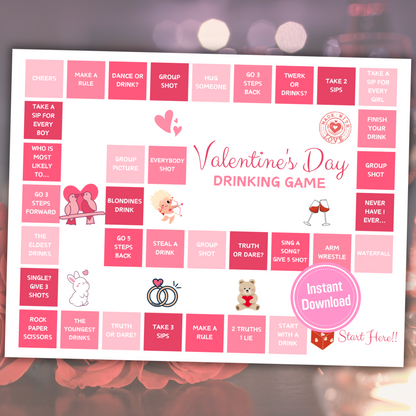 Valentine's Day Drinking Game | Printable Valentines Day Drink Dice Game