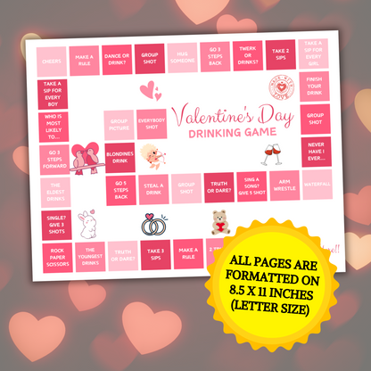 Valentine's Day Drinking Game | Printable Valentines Day Drink Dice Game