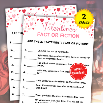 Valentine's Day Fact Or Fiction Game | Valentines Day True Or False Quiz