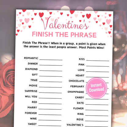 Valentine's Day Finish The Phrase Game | Valentines Day Fill in the Blank