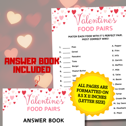 Valentine's Day Food Pairs Game | Valentines Day Perfect Food Pairs Match Game