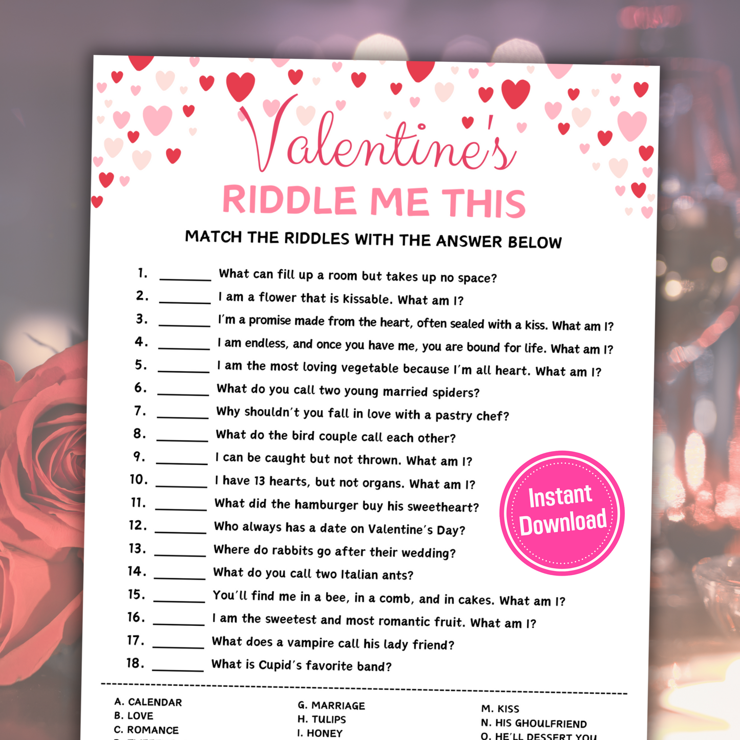Valentine's Day Riddle Me This Game | Love Riddles Game