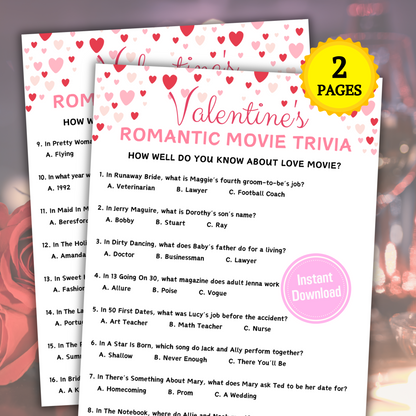 Valentine's Day Romantic Movie Trivia Game | Love Movie Trivia Game