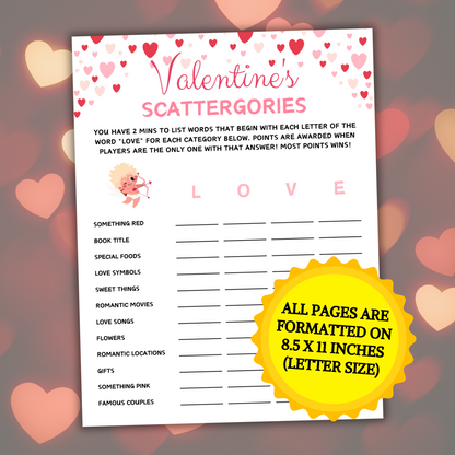Valentine's Day Scattergories Game | Valentines Day Love Think Fast Game
