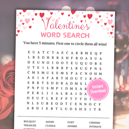 Valentine's Day Word Search Game | Minimalist Valentines Day Word Find Game