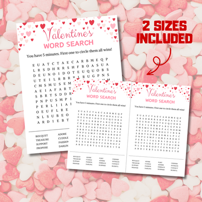 Valentine's Day Word Search Game | Minimalist Valentines Day Word Find Game