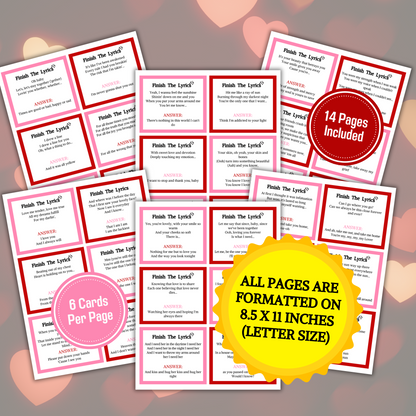 Valentine's Finish The Lyrics Game | Printable Love Song Trivia Game
