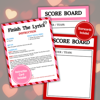 Valentine's Finish The Lyrics Game | Printable Love Song Trivia Game