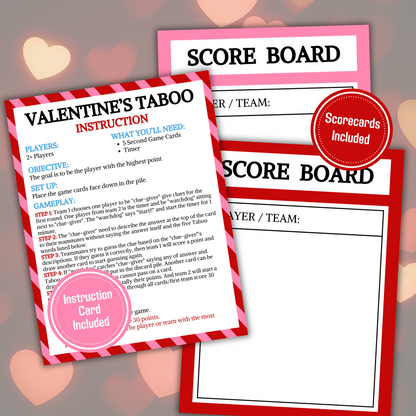 Valentine's Taboo Game | Printable Forbidden Words Family Valentine's Day Game