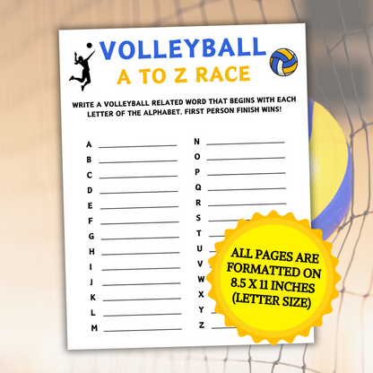 Volleyball A To Z Race Game | Printable Volleyball Team ABC Race Games