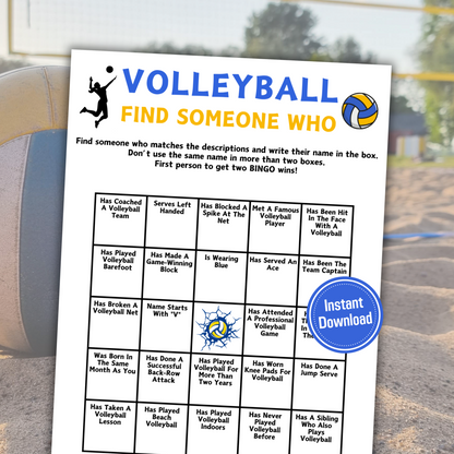 Volleyball Find Someone Who Game | Printable Volleyball Find The Guest Bingo