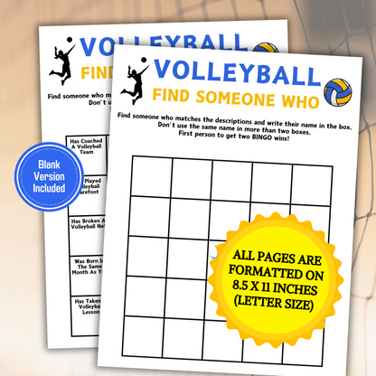 Volleyball Find Someone Who Game | Printable Volleyball Find The Guest Bingo