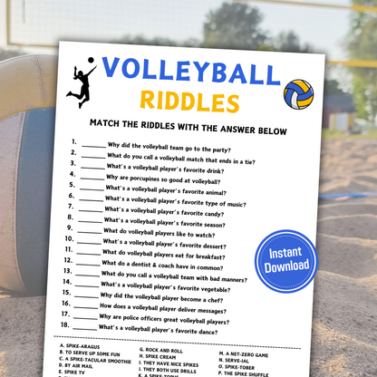 Volleyball Riddles Game | Printable Volleyball Riddle Me This Games